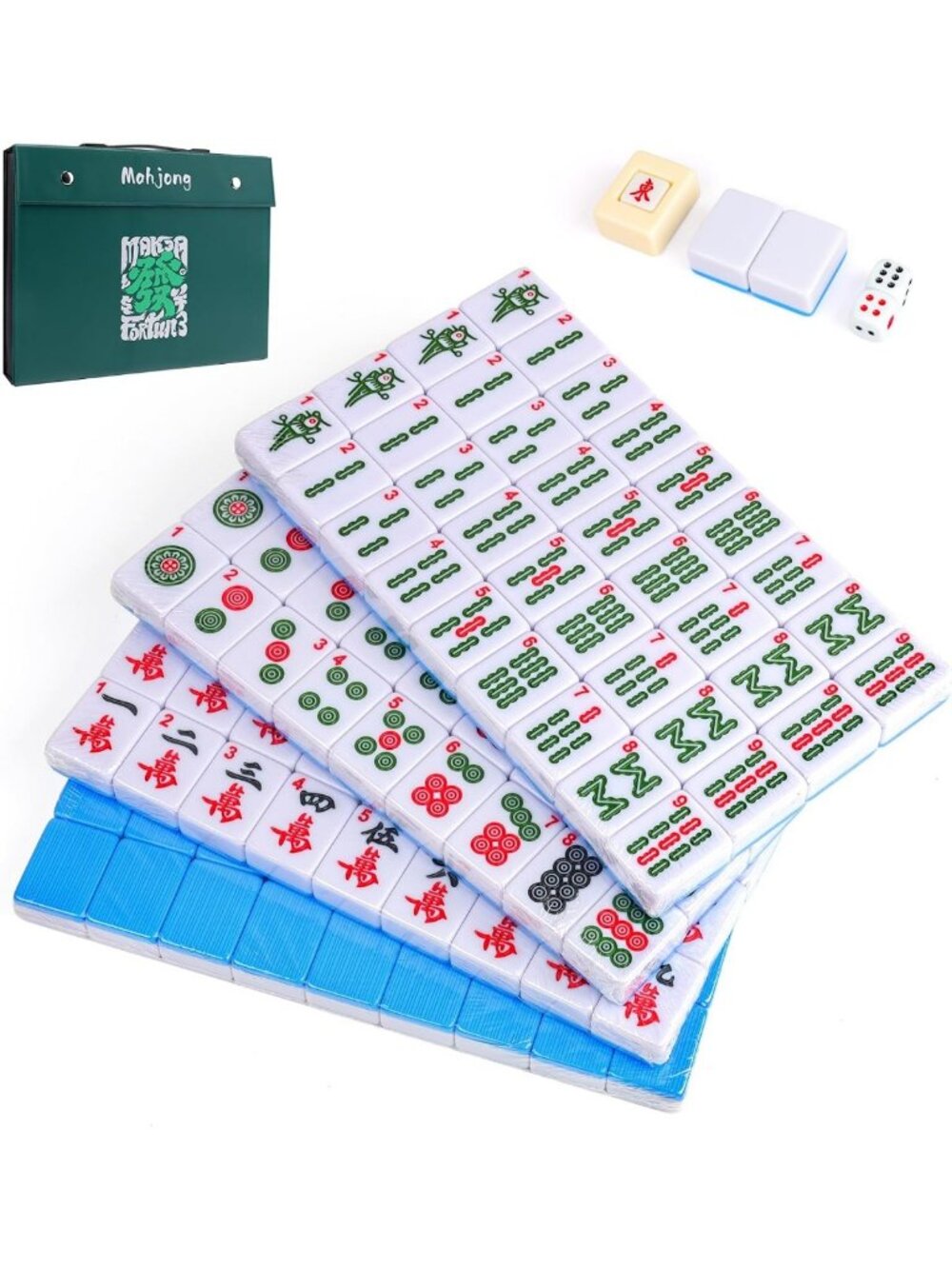 146PCS Traditional Mahjong Set - 1.4'' Melamine Tiles, Game Accessories, Fun